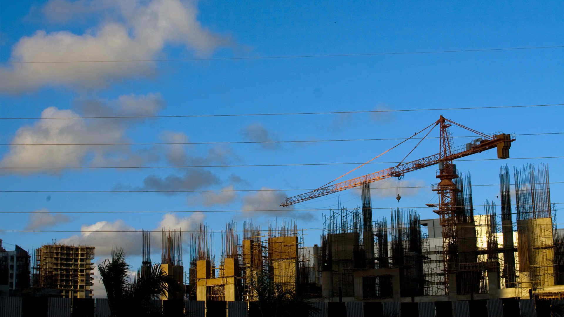 Construction site with tower crane