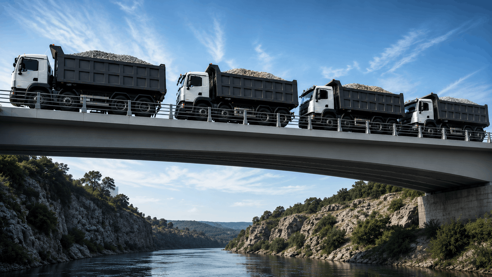 Composite road bridge carrying heavy trucks